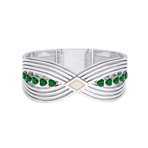 Brazalete de Moda en Acero Inoxidable 316L con Baño de Oro PVD e Incrustaciones de Piedras Preciosas Verdes, Diseño Elegante, Joyería para Mujer - Product Image 2