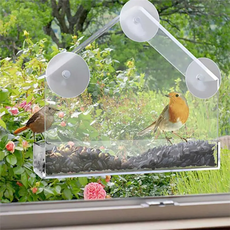 Automatic Transparent Wall Mounted Bird Cage with Adsorption Feature PP Material Pet Bowl Bird Feeder Pet Supplies