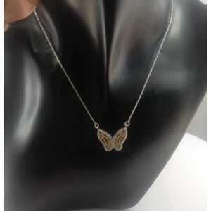 Jewelspaark Butterfly Pendant Necklace 0.75 Ct Multicolor Diamond 925 Sterling Silver Rhodium Plated <b>Rope</b> <b>Chain</b> Women's Everyday - Product Image 6