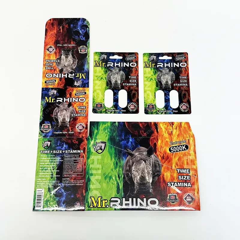 Groothandel Prijs Papieren Kaart Neushoorn Pillen Verpakking Doos Met Capsule Flessen Blister Voor Mannelijke Verbetering Pillen Verpakking