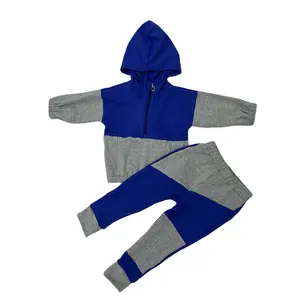 Liangzhe ODM однотонная серая блокированная синяя осенне-зимняя хлопковая одежда для мальчиков и девочек комплекты одежды для новорожденных для маленьких мальчиков