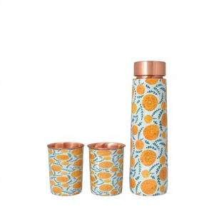 Botella de Agua de Cobre con Estampado Floral, Portátil, Aislada, Antiderrames, Taza Metálica para Oficina, Viajes, Regalos Empresariales - Product Image 3