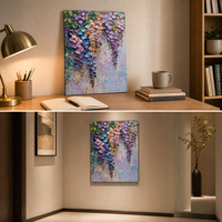 Peinture à l'huile abstraite de fleurs de glycine peinte à la main 40x50cm, art impasto texturé 3D sur toile de coton et lin, sans cadre, pour la décoration intérieure