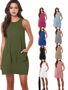 Vestido Midi de Verano 2026, Elegante, Transpirable, Tejido a Crochet, Sin Mangas, Cuello en U, para Playa o Resort, con Bolsillos - Product Image 2