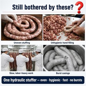 Machine à saucisses hydraulique à double tube avec tubes d'emboutissage interchangeables pour boyaux naturels, de collagène et en plastique, pour la fabrication de saucisses et de <span class=keywords><strong>jambon</strong></span> - Product Image 3