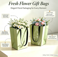 Sac en papier trapézoïdal imprimé sur mesure avec poignée en satin de qualité supérieure, sac cadeau floral pour bouquets de fleuristes, emballage pour fleurs de fête