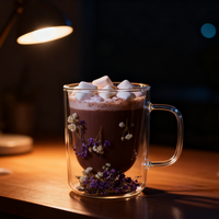 250ml 8OZ Tasse à café en verre résistant à la chaleur avec fleur sèche Tasse en verre à double paroi en borosilicate avec poignée