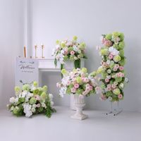 Dekorasi Pernikahan Grosir H556 Bunga Sutra Pink Hijau untuk Centerpiece, Bunga Lorong, Bunga Artifisial, Bola Bunga Mawar Real Touch