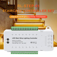 Kit de Contrôleur d'Éclairage d'Escalier à 16 Marches avec Bandes COB Blanc Chaud 2700K et Détection de Mouvement PIR pour Décoration Intérieure et Extérieure