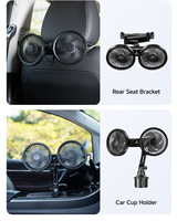 Ventilador Doble para Auto 360 °   Ventilador de Techo Giratorio Multiángulo de 3 Velocidades Silencioso, 100 mm, 6 Aspas, 3300 RPM, Batería de 3600 mAh/Conexión USB a Elección