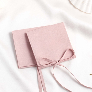Customized Size 8x8cm Pink Custom Logo Suede Microfiber Jewelry Gift Packaging Pouch - Product Image 4