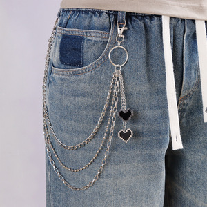 Cadena de Pantalones Multicapa con Colgante de Corazón yueli, Cadena de Cintura Casual de Aleación de Zinc Estilo Hip Hop, Diseño de Mosaico Blanco K - Product Image 1