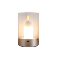Lampe à bougie LED sans flamme, rechargeable par USB-C, en verre style ouragan, base dorée, flamme chaude, décoration de table, lampe pour chambre et salon