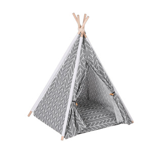 Tente pour <span class=keywords><strong>chat</strong></span> en lin imprimé et bois, écologique, portable, avec sol et <span class=keywords><strong>lit</strong></span> amovibles et lavables - Product Image 6