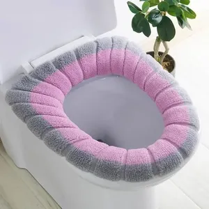 Housse de siège de toilette tricotée bicolore en forme de O pour garder au chaud, accessoires de salle de bain, décoration intérieure - Product Image 2