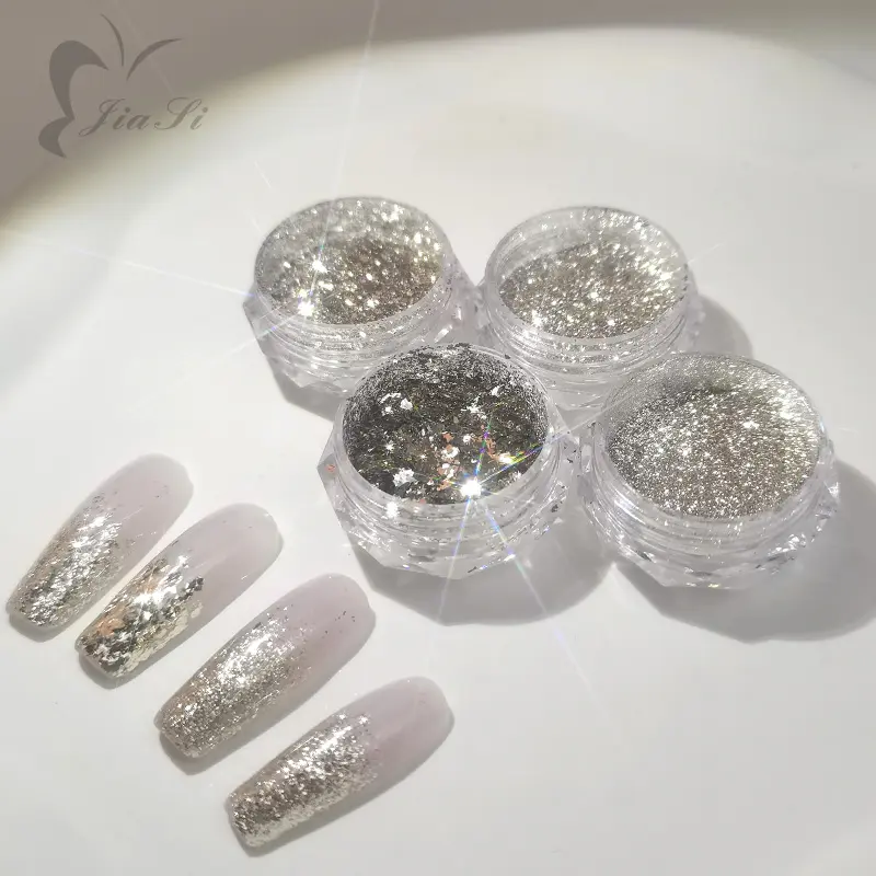 Polvo de espejo para uñas, suministros para manicura, oro, plata, platino, 4 colores, venta al por mayor