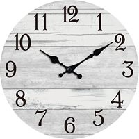 Jam Dinding Kayu Rustic Bergaya Pantai, Tanpa Suara Tik-tok, Analog Quartz, Bulat, Dioperasikan dengan Baterai, Dekoratif untuk Rumah