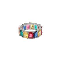 Bague en cuivre entièrement sertie de cristaux baguette multicolores vibrants, empilable, bijoux de mode pour femmes, à porter au quotidien et pour les soirées