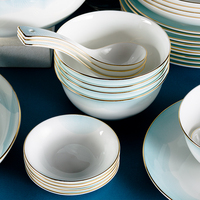 Ensembles de vaisselle haut de gamme, bols et assiettes en céramique, 80 pièces, décalcomanies blanches nordiques, bordure dorée, porcelaine, vaisselle de luxe