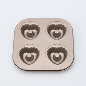 Heart Shaped Donut Mold 4 Cavity Non Stick Baking Tray Champagne Color For Home Oven Use - Product Image 1