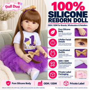 Poupée Duo personnalisée de 18 pouces, poupée reborn en silicone à corps entier, robe en tulle violette pour anniversaire, cadeau de Noël pour enfants - Product Image 1