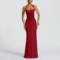 Robe de soirée élégante à col halter pour femmes, robe longue sans manches avec empiècements en maille, dos nu, pour occasions formelles, dîner