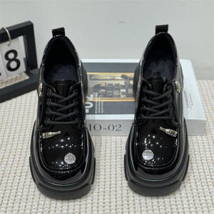 2025 printemps automne femmes Style britannique unique en cuir mocassins 7cm semelle épaisse brillant à lacets noir plate-forme chaussures - Product Image 2