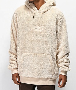 Customized Furry Sherpa Beige <strong>Hoodie</strong> Factory Made Latest Design Embossed <strong>Teddy</strong> <strong>Hoodie</strong> - Product Image 2