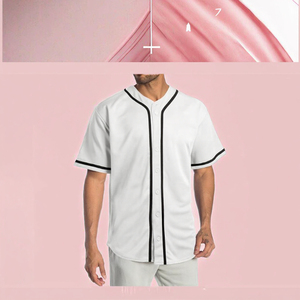 Maillot de baseball col en V unisexe, mode décontractée, manches courtes, motif uni, polyester, entraînement, grande taille, rose - Product Image 3