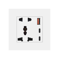 Enchufe de Pared Universal Tipo 86 de 5 Orificios con Puerto USB A+2C, 13A 250V, Enchufe de Pared Internacional Multifunción con Carga Rápida