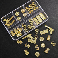 Alloy Cool Girl Accessoires pour ongles 6 grilles/boîte 3D Small Metal Rhinestone Nail Jewelry Money Bag Dollar Cool Alloy 3D Nail Charms