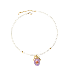 Collier de perles avec pendentif violet, fermoir plaqué or, acier inoxydable 316L, design durable - Product Image 2