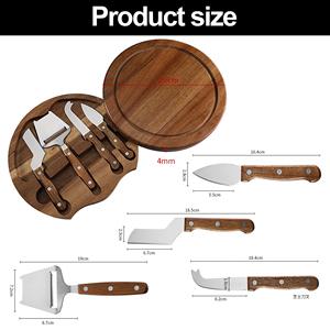 Plato giratorio redondo para servir, tabla de quesos y juego de cuchillos, corte de madera, cuchillos de acero inoxidable, juego de tabla de charcutería de pan y frutas - Product Image 2