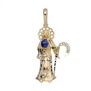 مجوهرات قلادة ملاك الموت هاليو سانتا مويرت CZ مخصصة مطلية بالذهب عيار 14