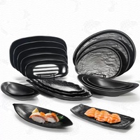 Vaisselle japonaise en mélamine Restaurant Assiettes noires en mélamine Assiette à collation en plastique Plats de cuisine Vaisselle à sushi