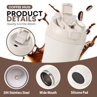 Mug de voyage isotherme en acier inoxydable à double paroi classique personnalisé de 450 ml, gobelet à café anti-fuite avec deux modes de consommation