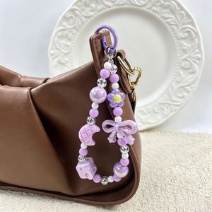 プラスチック製のかわいいビーズキーホルダーストラップ、リボン、花、月、ダイスチャーム付き、カラフルなアクリルビーズチェーン、スマホケースやバッグに - Product Image 5