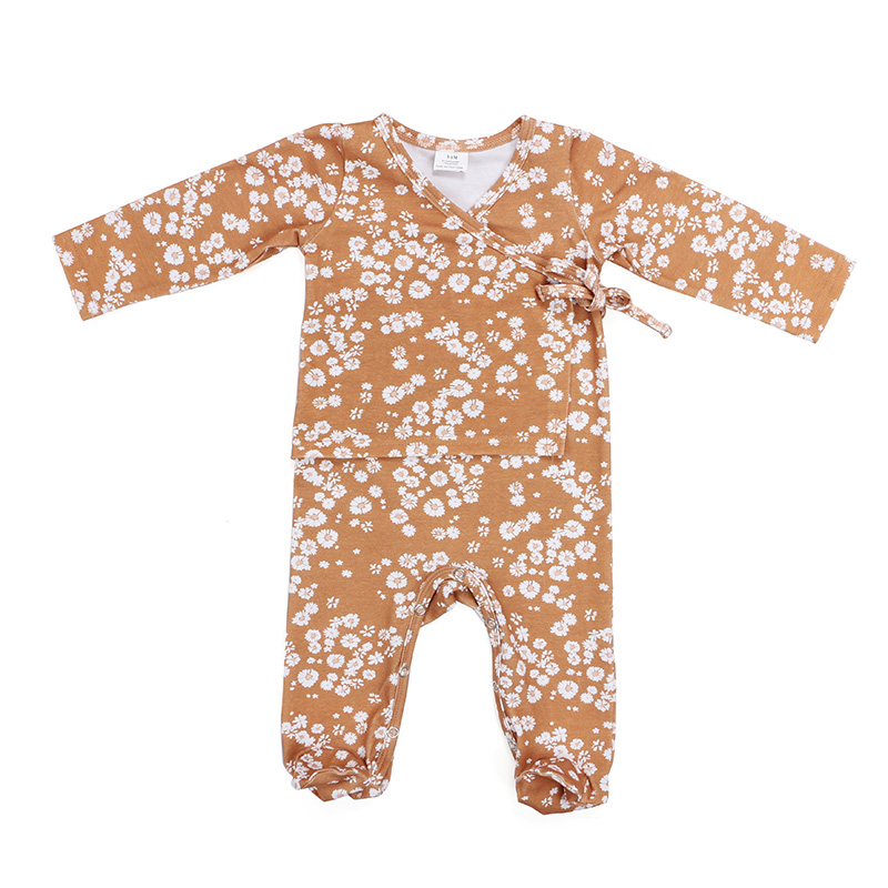 OEM Бутик детский комбинезон для младенцев и малышей детский весенне-летний комбинезон с длинным рукавом и цветочным принтом на шнуровке для девочек