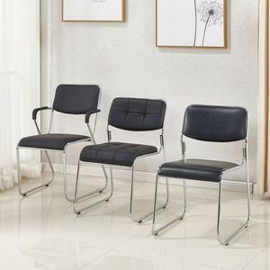 <span class=keywords><strong>Silla</strong></span> de <span class=keywords><strong>escritorio</strong></span> ejecutiva de cuero PU negra cómoda y moderna, reposabrazos fijos, estilo <span class=keywords><strong>rejilla</strong></span>, tela de hierro para comedor de oficina y hogar - Product Image 2