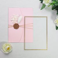 Pochette en papier avec fleur dorée en feuille d'or, prix de gros bon marché en stock | Sceaux de cire et cartes principales en PVC pour la décoration de mariage