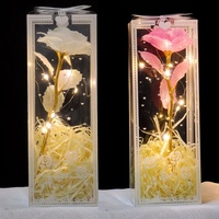 Rose LED scintillante faite à la main dans un coffret cadeau en PVC, rose éternelle de 24 cm avec lumières féériques, cadeau romantique pour la Saint-Valentin pour elle