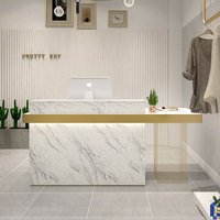 Comptoir d'accueil moderne pour salon de coiffure, petit, blanc et or, de luxe, d'occasion, pour salon de manucure, à vendre
