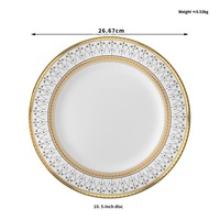 Service d'assiettes en porcelaine fine de luxe avec bordure dorée et motif géométrique pour hôtels, mariages et usage domestique