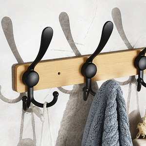 خطافات ملابس مثبتة على الحائط بتصميم عصري مبتكر من خشب البامبو بدون حفر للحمام وغرفة المعيشة - Product Image 4