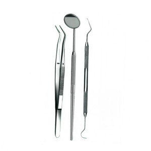 Ensemble d'instruments dentaires professionnels en acier inoxydable pour examen manuel : miroir buccal et pince pour usage clinique - Product Image 1