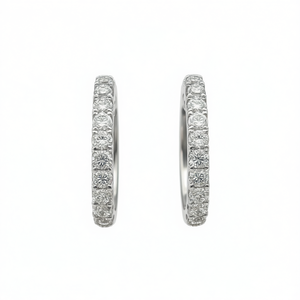 Orecchini a Cerchio in Oro Bianco con Diamanti Taglio Brillante Rotondo, Incastonatura a Canale, Gioielli Classici da Donna per Matrimonio - Product Image 1