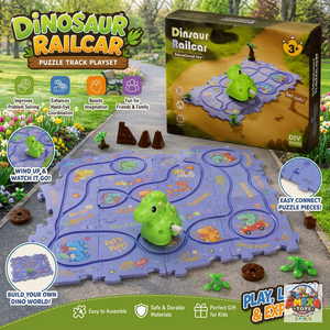 Circuit de train dinosaure à monter soi-même avec puzzle et jouets à remonter pour enfants en plastique/PVC JR MS INDUSTRIES - Product Image 1