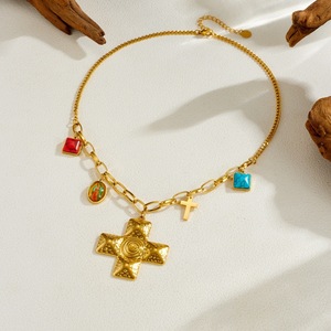 Cross Shaped Spiral Geometric Pendant Irregular Chain Turquoise Necklace For Daily Wear - Product Image 3