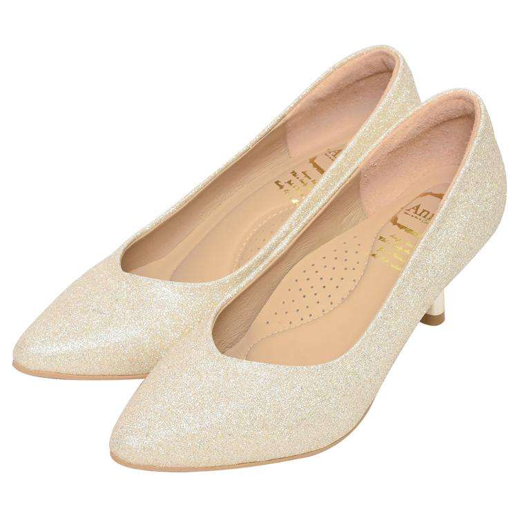 Ann'S Starry Glow 6Cm Gold V-Cut Party Pointed Toe Low Heel