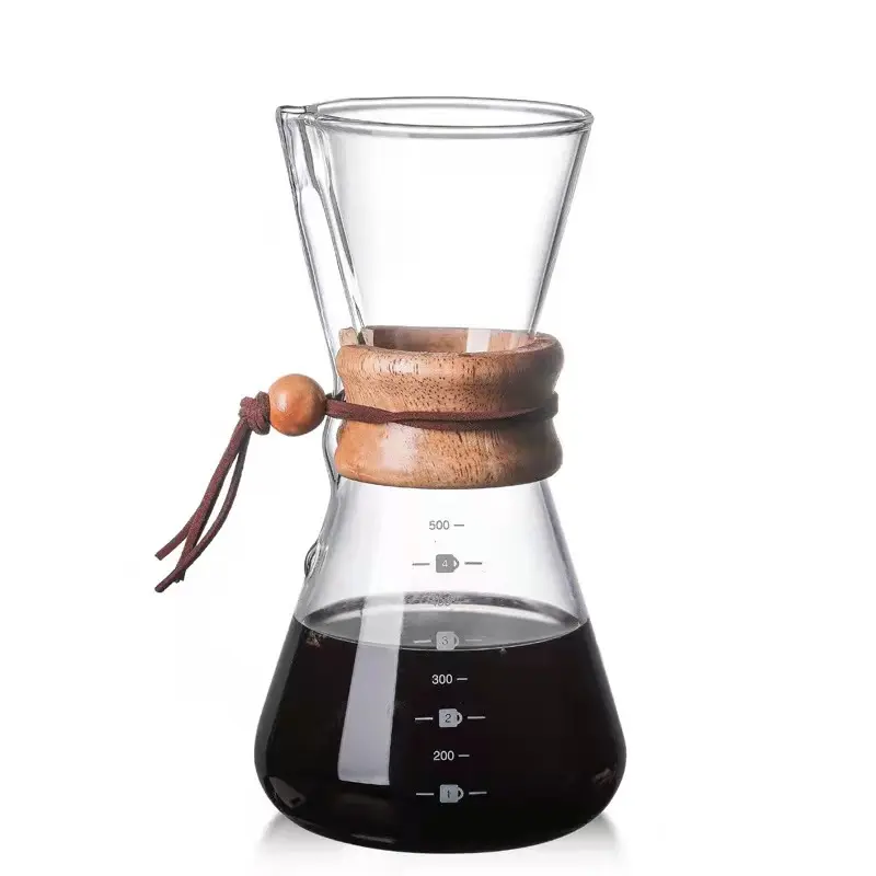 Cafeteira borosilicada de 600ml, máquina de café borosilicado com vidro por gotejamento, máquina de café com manga de bambu